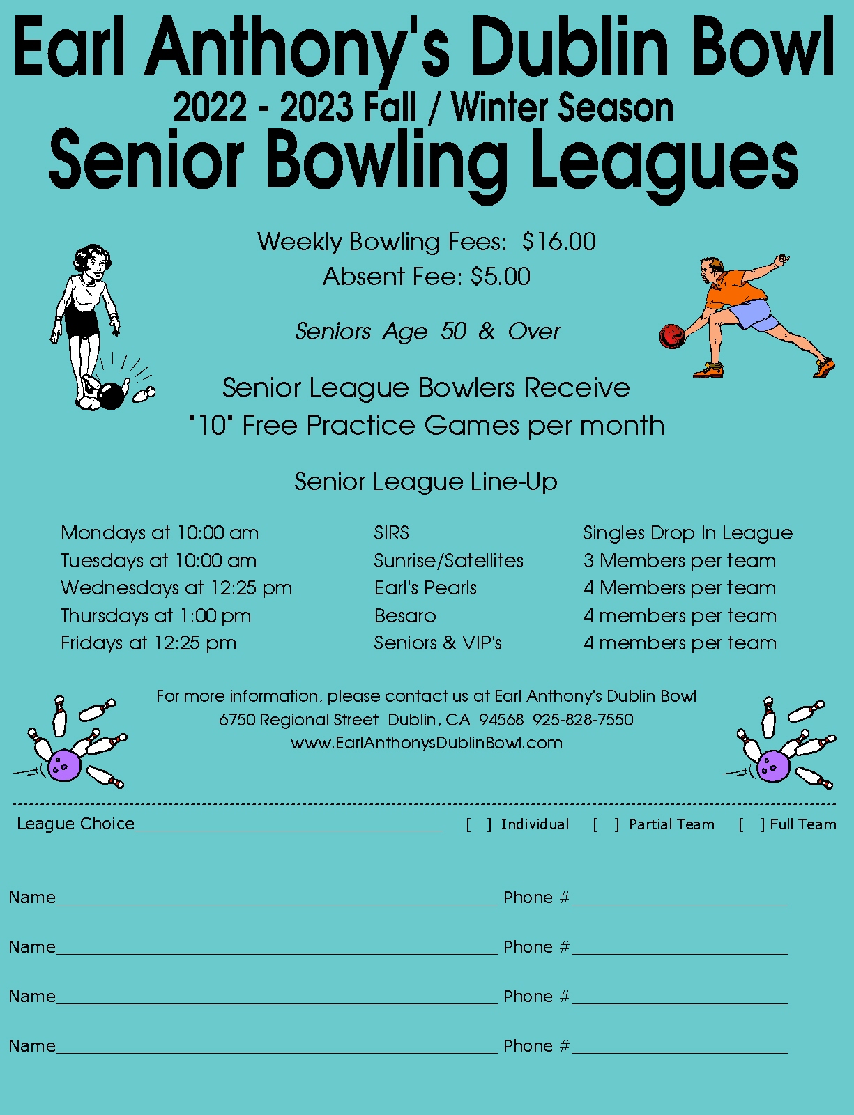 League Schedules Earl Anthony's Dublin Bowl CA, 94568